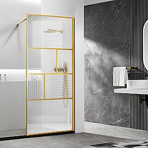 Душевое ограждение Vincea Walk-In 80 VSW-1HC800CFBG стекло прозрачное-рифленое/профиль брашированное золото купить в интернет-магазине Sanbest