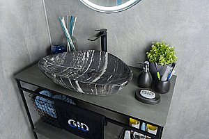 Раковина накладная Gid Creativo 59 Mnc206 54427 черная мрамор купить в интернет-магазине Sanbest