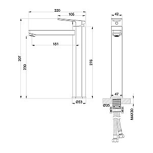 Смеситель для раковины высокий WONZON & WOGHAND FRAME, Брашированное золото (WW-88239010- BG) купить в интернет-магазине сантехники Sanbest