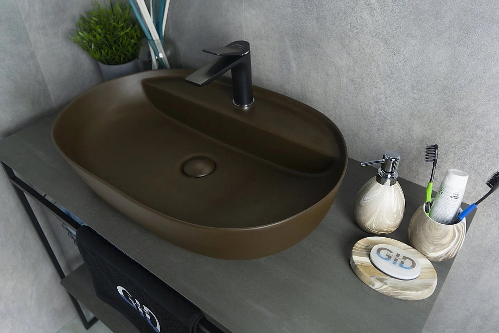 Раковина накладная Gid Lago 61 Br1346 53342 коричневая матовая купить в интернет-магазине Sanbest