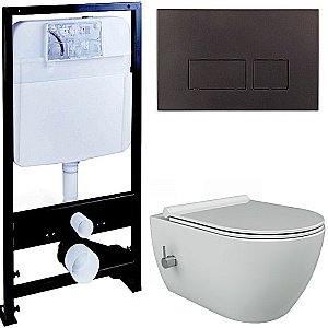 Унитаз Boheme Bianca 963-2-WM с инсталяцией и кнопкой 664-B белый матовый/черный, безободковый, с функцией биде купить в интернет-магазине Sanbest