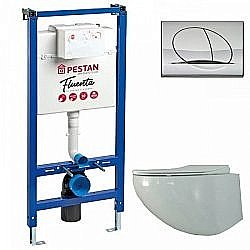 Унитаз с инсталляцией Pestan Fluenta Rimless SET40006661PC безободковый, с крышкой микролифт, кнопка хром купить в интернет-магазине Sanbest