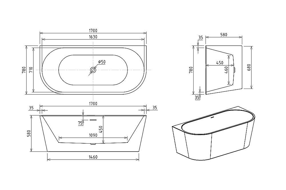 Акриловая ванна Royal Bath RIVA RB610212GR 170х78 белый купить в интернет-магазине Sanbest