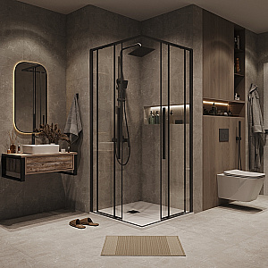 Душевой уголок Grossman Galaxy 100х100 300.K33.01.1010.21.00 стекло прозрачное/профиль черный матовый купить в интернет-магазине Sanbest