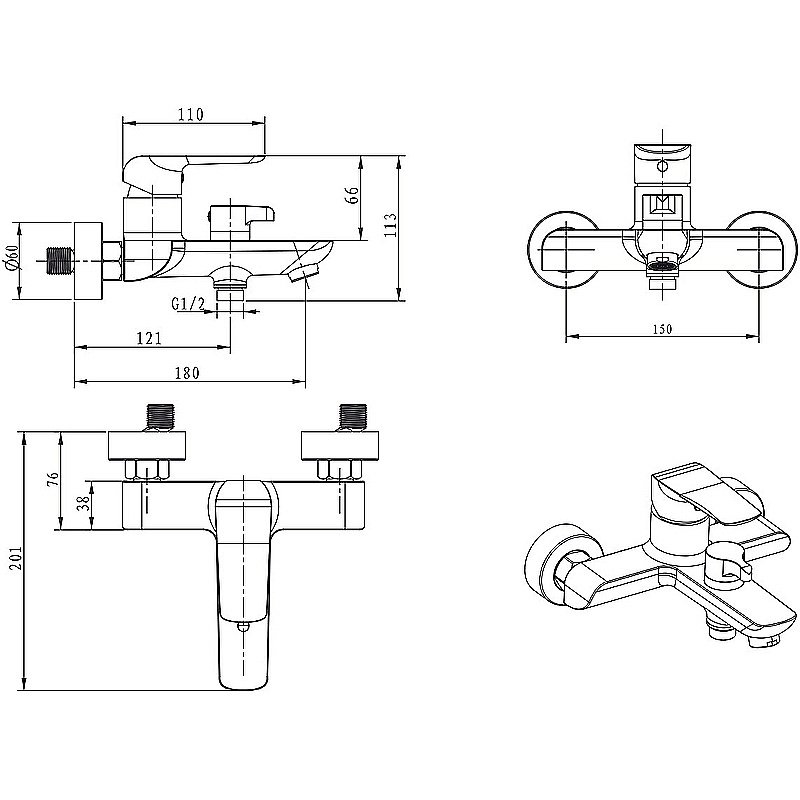 Смеситель для ванны Kaiser Glory 69122 купить в интернет-магазине сантехники Sanbest