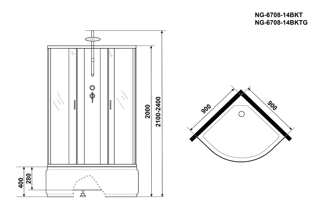 Душевая кабина Niagara Classic NG-6708-14BKT 90x90 купить в интернет-магазине Sanbest