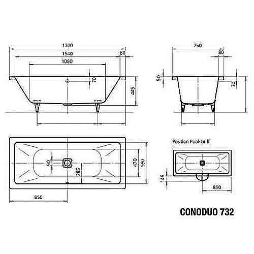 Ванна стальная Kaldewei Conoduo 732 170x75 235000013001 Easy-clean белый купить в интернет-магазине Sanbest