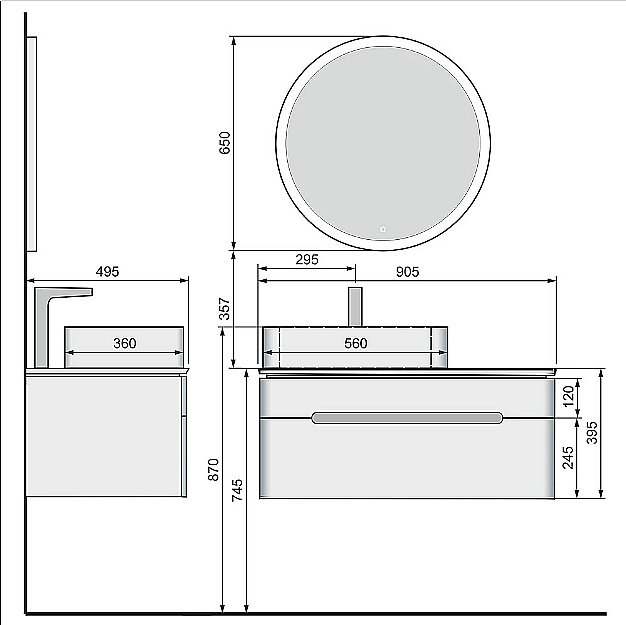 Зеркало Jorno Shine Shi.02.65/W 65x65 в ванную от интернет-магазине сантехники Sanbest