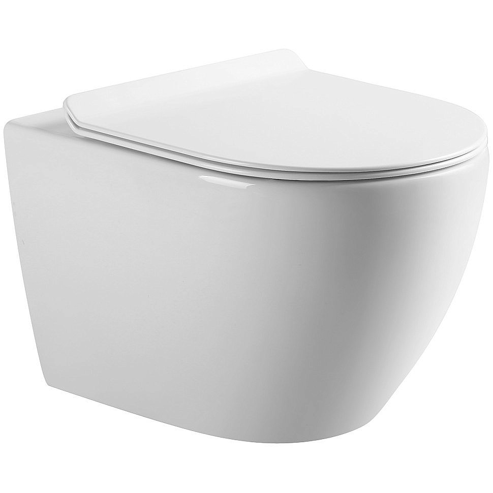 Унитаз подвесной Art&Max Bianchi AM9311CHR/SC белый, с сиденьем микролифт, безободковый купить в интернет-магазине Sanbest