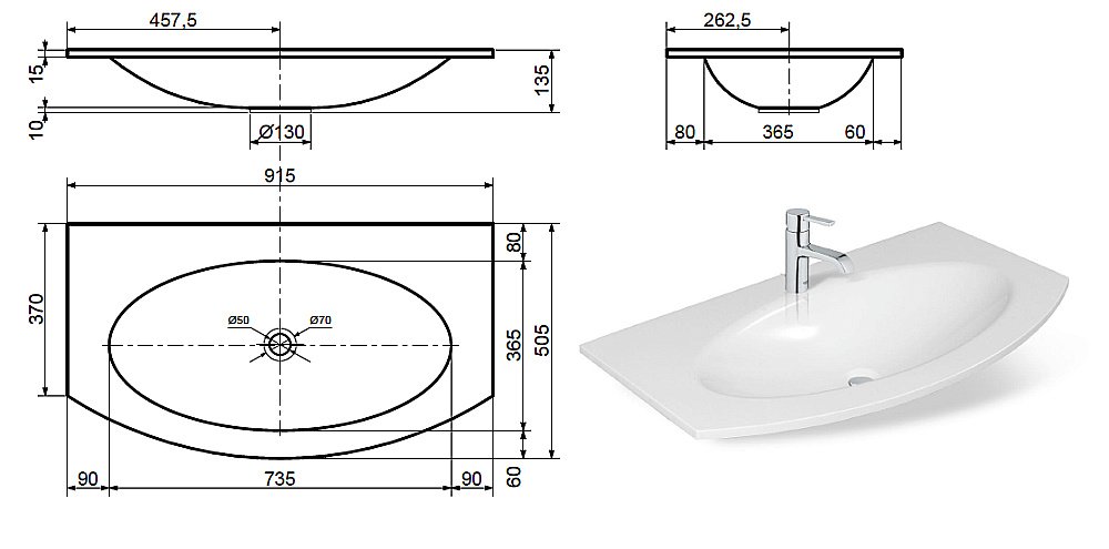 Раковина Эстет Мальта 91,5 цвет по RAL купить в интернет-магазине Sanbest