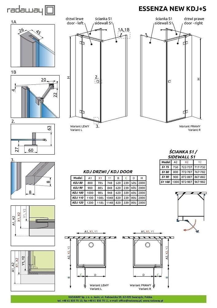 Душевой уголок Radaway Essenza New KDJ+S 120x80 купить в интернет-магазине Sanbest