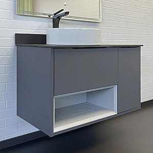 Тумба с раковиной Comforty Джанкой 90 00-00017878 антрацит/серая матовая для ванной в интернет-магазине Sanbest