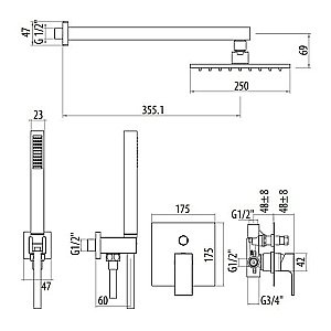 Душевая система Gattoni Kubik KTQ15/PDNO черная матовая купить в интернет-магазине сантехники Sanbest