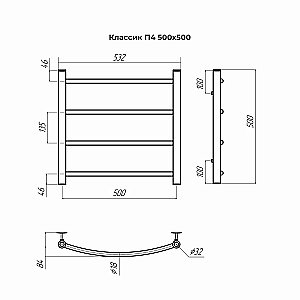 Полотенцесушитель водяной Terminus Классик П4 500х500 купить в интернет-магазине сантехники Sanbest