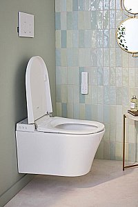 Унитаз подвесной Jacob Delafon Seine E34360-00 безободковый, с крышкой-биде и пультом управления, с инсталляцией, белый/кнопка белая глянцевая купить в интернет-магазине Sanbest