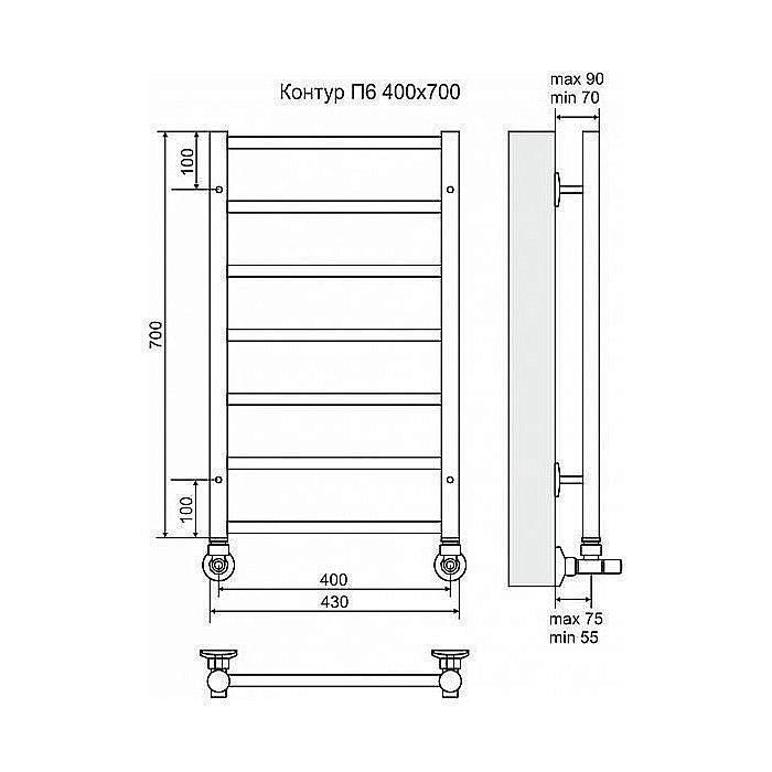 Полотенцесушитель водяной Terminus Контур П6 400x700 купить в интернет-магазине сантехники Sanbest
