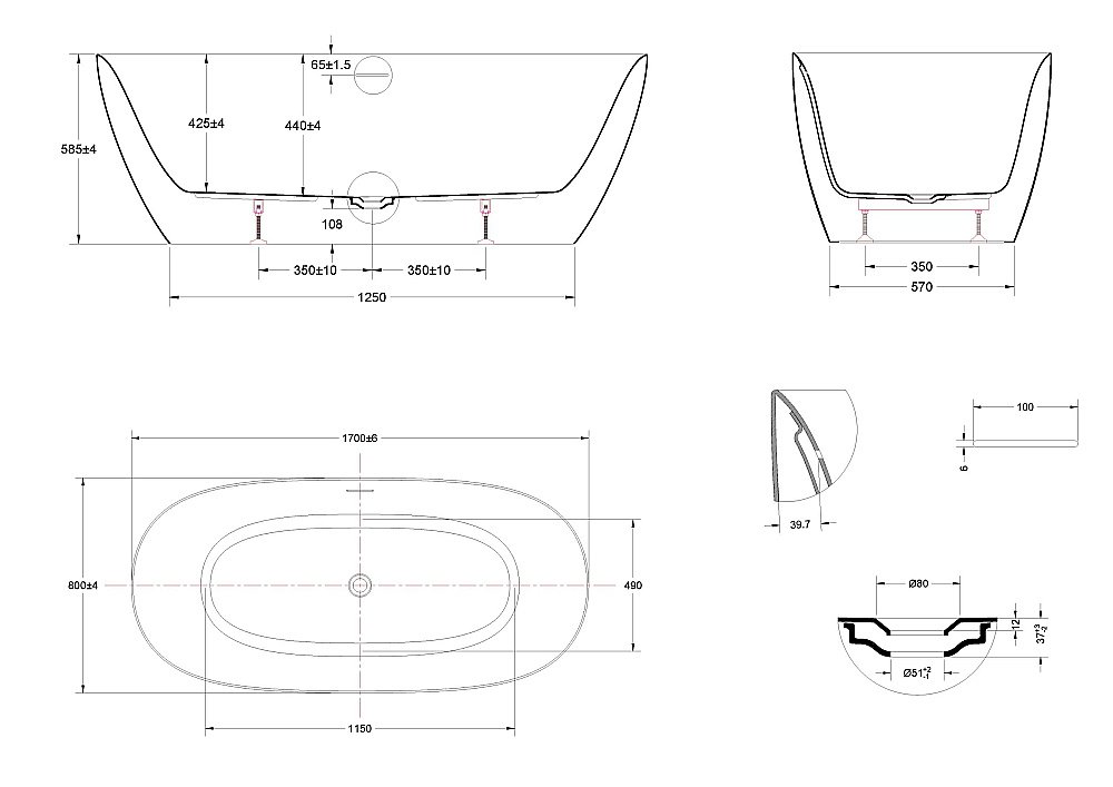 Ванна акриловая Vincea VBT-701-1700MW 170x80 белый матовый купить в интернет-магазине Sanbest