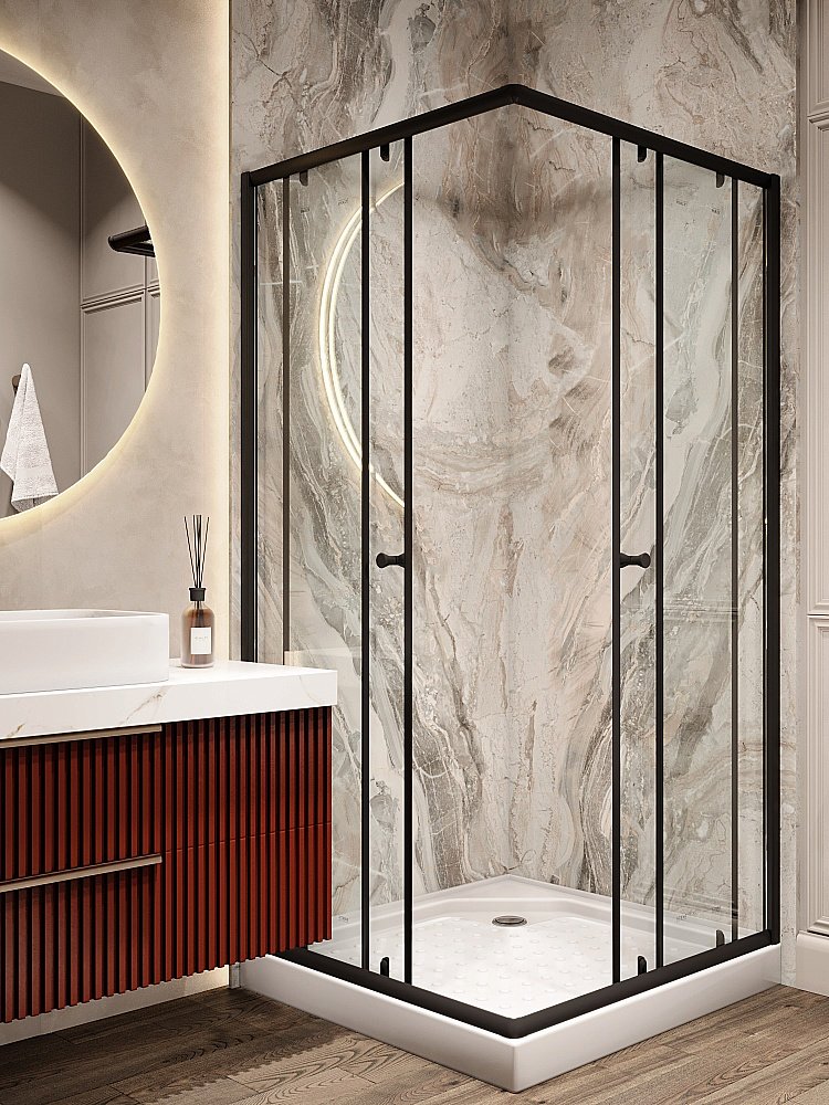 Душевой уголок PARLY ZQ81B 80х80 стекло прозрачное/профиль черный купить в интернет-магазине Sanbest