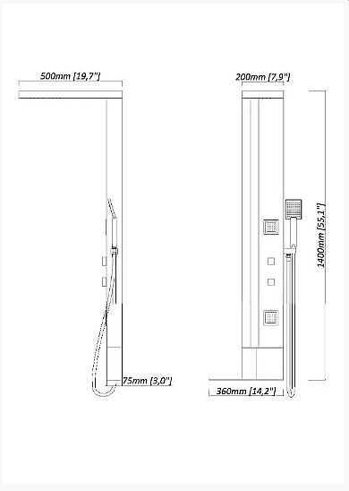 Душевая панель Black&White Gravity GR026 графит/золото купить в интернет-магазине сантехники Sanbest