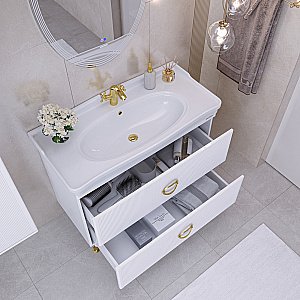 Тумба с раковиной напольная Grossman АТРИО 105 с 2-я ящ, белый глянец для ванной в интернет-магазине Sanbest