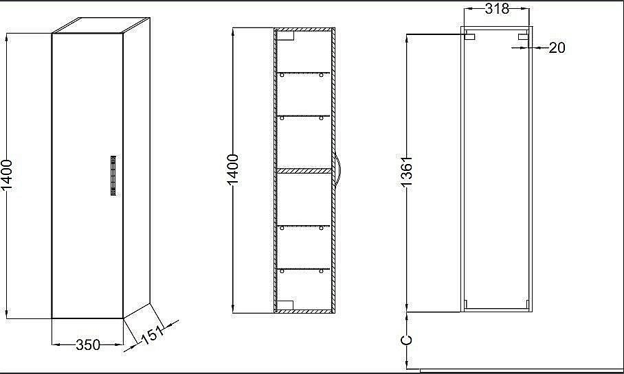 Пенал Jacob Delafon OLA EB396-N14 35 серый антрацит для ванной в интернет-магазине сантехники Sanbest