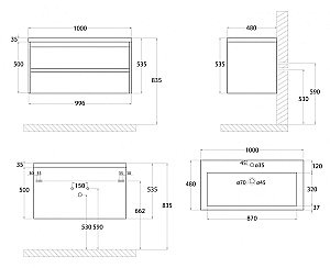 Тумба с раковиной Art&Max Family-M-1000-2C-SO-BO/AM-LAV-1000-MR-A Дуб бурбон для ванной в интернет-магазине Sanbest