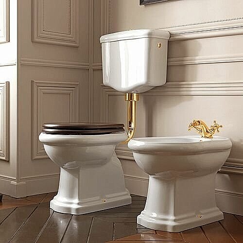 Унитаз напольный Kerasan Retro 1010 с низким бачком 1072 Белый/ручка золото купить в интернет-магазине Sanbest