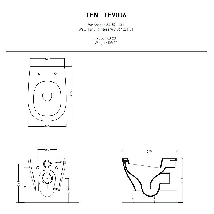 Унитаз подвесной Artceram TEN TEV006 01 00 белый купить в интернет-магазине Sanbest