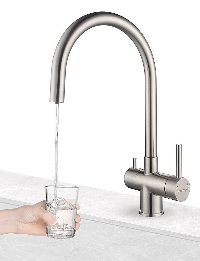 Смеситель для кухни Paulmark Heller He213218-BS брашированная сталь купить в интернет-магазине сантехники Sanbest