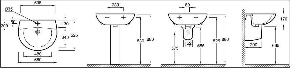 Раковина Jacob Delafon PATIO 66 E1998G-00 белая купить в интернет-магазине Sanbest
