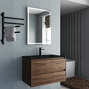 Тумба с раковиной Vincea Gio 80 VMC-2G800CO/VBS-13980MB тёмный дуб/раковина черная для ванной в интернет-магазине Sanbest