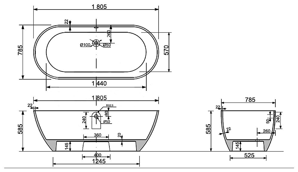 Ванна Taliente Nemi Matt NE18078Matt 180х78,5 белая матовая купить в интернет-магазине Sanbest