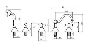 Смеситель для ванны на 5 отв. Migliore Provance ML.PRO-8880 золото купить в интернет-магазине сантехники Sanbest