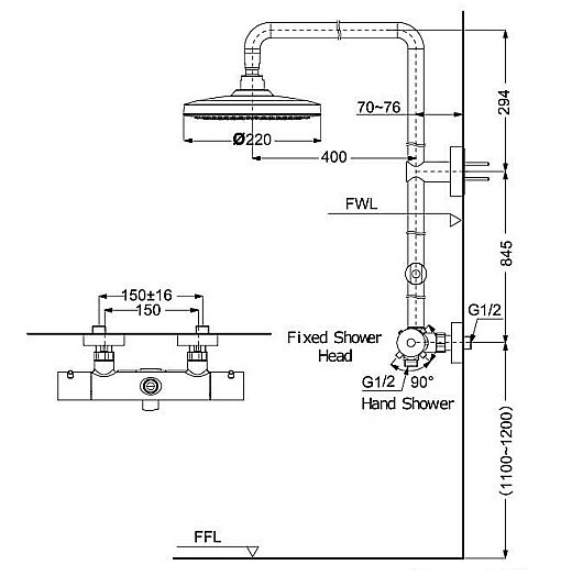 Душевая система с термостатом TOTO SHOWERS SHOWER BAR TBW01404R купить в интернет-магазине сантехники Sanbest