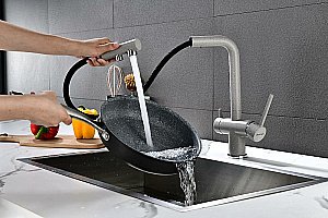 Смеситель для кухни Paulmark Serpentine Se213222-GR серый купить в интернет-магазине сантехники Sanbest