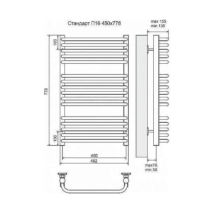 Полотенцесушитель электрический Terminus Стандарт П16 450x778 левый/правый купить в интернет-магазине сантехники Sanbest