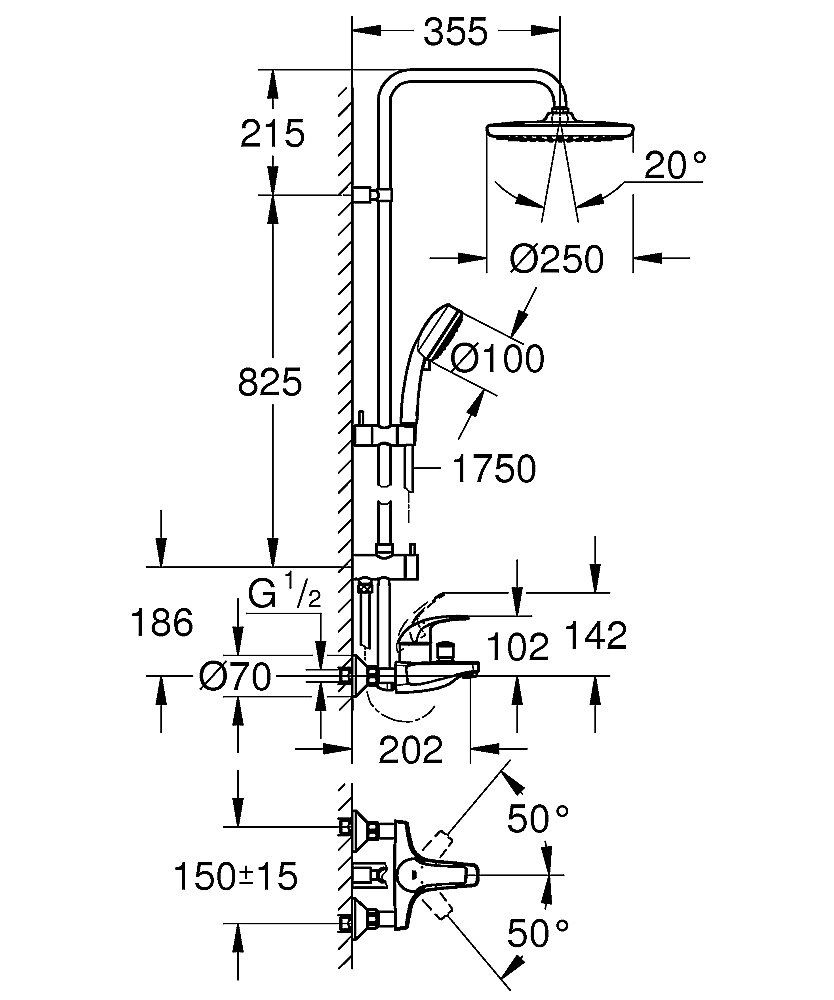 Душевая система Grohe Tempesta Cosmopolitan 26674000 хром купить в интернет-магазине сантехники Sanbest
