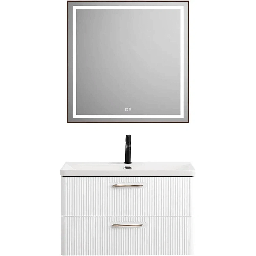 Тумба с раковиной Belbagno DUE 80 Bianco Lucido ручки в комплекте, белая глянцевая для ванной в интернет-магазине Sanbest