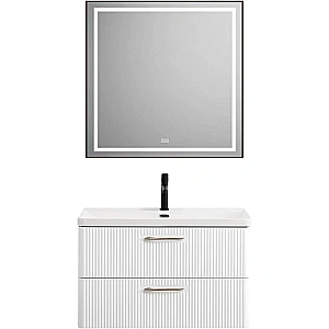 Тумба с раковиной Belbagno DUE 80 Bianco Lucido ручки в комплекте, белая глянцевая для ванной в интернет-магазине Sanbest