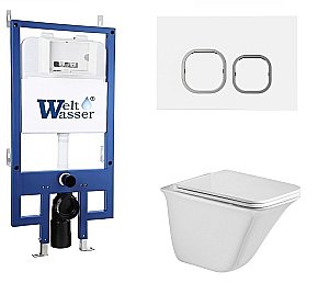Унитаз с инсталляцией WeltWasser BAMBERG 545+ROTBACH 004 GL-WT+BAMBERG WT белый/кнопка белая, безободковый, с крышкой микролифт купить в интернет-магазине Sanbest