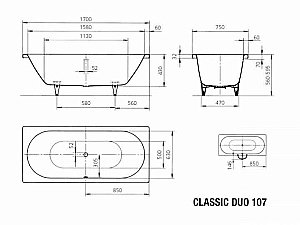 Ванна стальная Kaldewei Classic Duo 107 170x75 290700010001 белый купить в интернет-магазине Sanbest