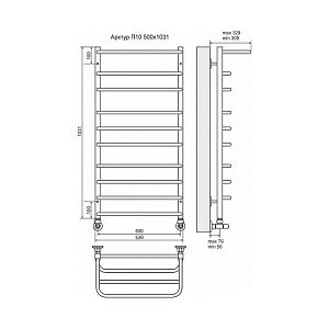 Полотенцесушитель водяной Terminus Арктур П10 500x1031 с полкой купить в интернет-магазине сантехники Sanbest