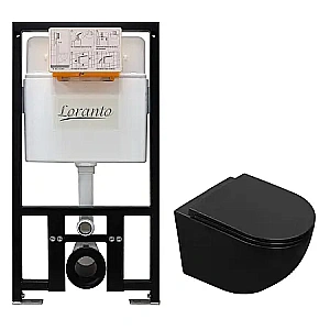 Унитаз подвесной Azario Grado 4551+AZ-0046N-MB с инсталляцией Loranto безободковый, с сиденьем микролифт, черный матовый купить в интернет-магазине Sanbest