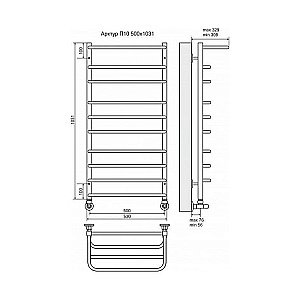 Полотенцесушитель водяной Terminus Арктур П10 500x1031 с полкой купить в интернет-магазине сантехники Sanbest