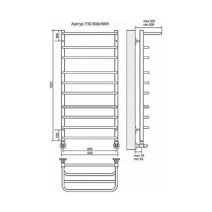 Полотенцесушитель водяной Terminus Арктур П10 500x1031 с полкой купить в интернет-магазине сантехники Sanbest