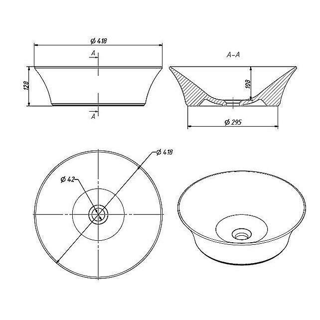 Раковина накладная Caprigo 42 W8222 белая купить в интернет-магазине Sanbest