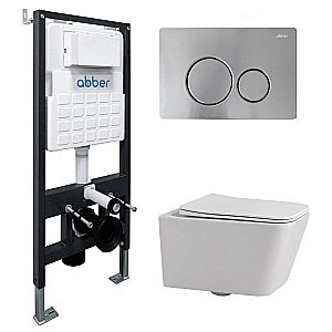 Унитаз подвесной Abber Rechteck AC1201-AC0105-AC0121MCH белый, безободковый, с инсталляцией, с крышкой микролифт, с кнопкой хром матовый купить в интернет-магазине Sanbest