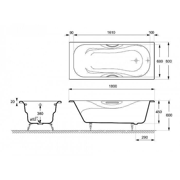 Ванна чугунная Delice Malibu Elite DLR230610-AS 180х80 белая купить в интернет-магазине Sanbest