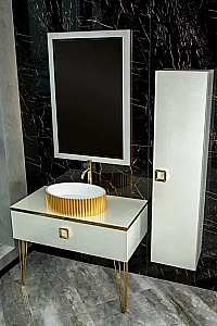 Консоль с раковиной и столешницей Armadi Art LUCIDO WHITE 80 жемчужный белый для ванной в интернет-магазине сантехники Sanbest