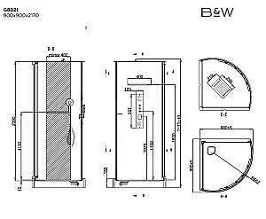 Душевой уголок Black&White GALAXY 8021000 90x90 стекло прозрачное/профиль черный матовый купить в интернет-магазине Sanbest